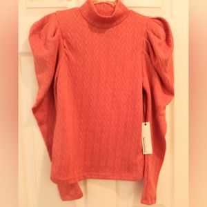 Beautiful Pattern Knit Mock Neck w Darted Blossom Sleeves Size S